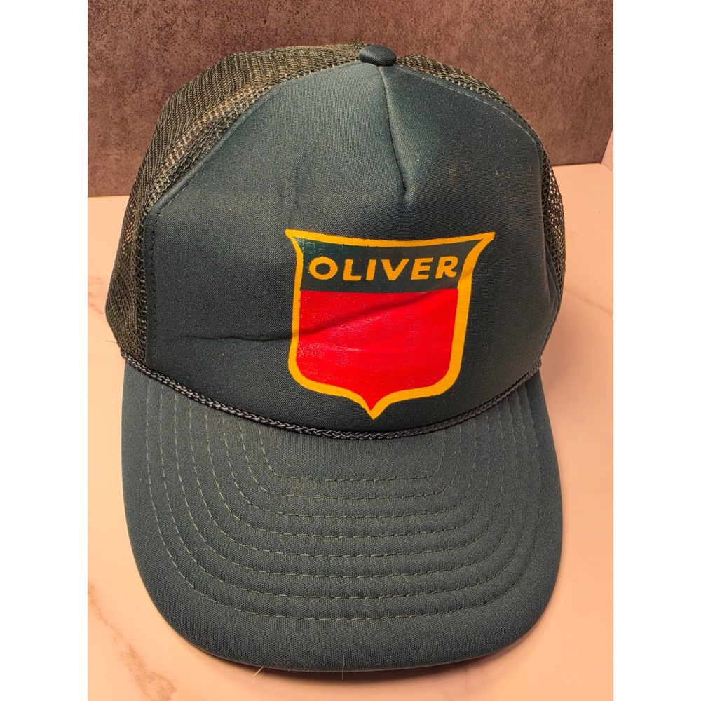 Vintage Oliver Farm Equipment Mesh Trucker Hat Green Nissun Cap Snapback OSFM